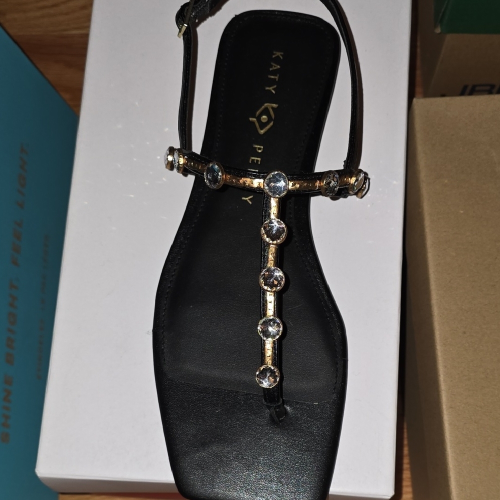 Katy Perry Collections Black and Gold Crystal Sandals